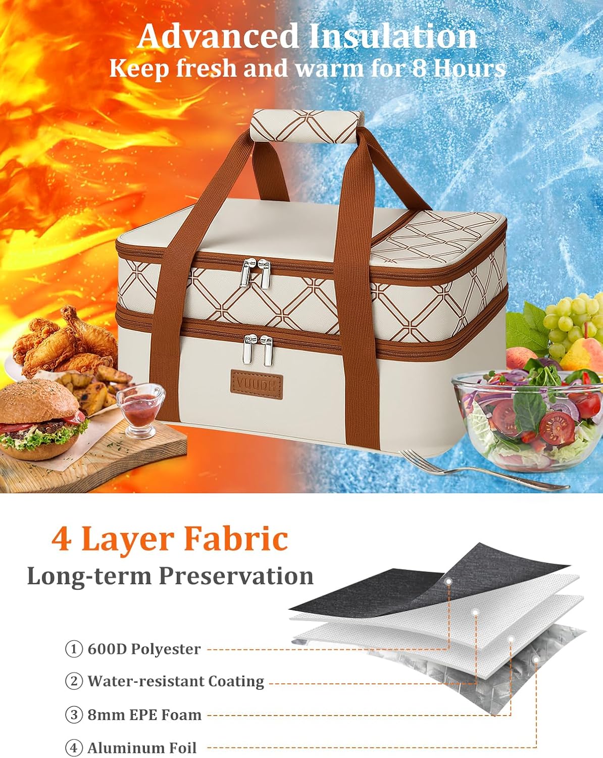 Vuudh Expandable Casserole Carrier - Double Decker Insulated Tote for Hot & Cold Dishes | Perfect for Picnics & Potlucks