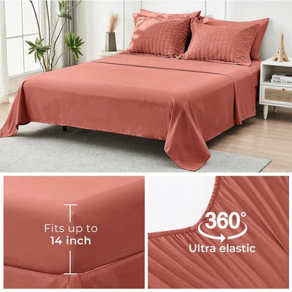 HYMOKEGE Coral Twin XL Comforter Set Seersucker 5 Pieces, All Season Luxury Bed in a Bag for Bedroom, Bedding Set with Comforter, Sheets, Pillowcase & Sham