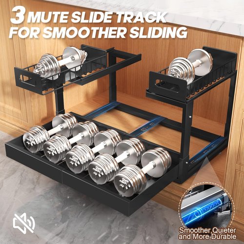 1 Pack Expandable Under Sink Organizers And Storage With Upgrade Professional Rails,2-Tier Pull Out Under Cabinet Organizer Height Adjustable,Slide Out Under Sink Drawers For Kitchen Bathroom-White