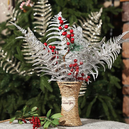 Christmas Glitter Leaves Picks 20 Pcs - Silver Abstract Leaves for Tree, Wreaths, Decor (Variation: Silver+20)