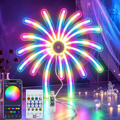 Fireworks Neon Sign LED Dimmable RGB IC Lights USB Powered for Party Decor