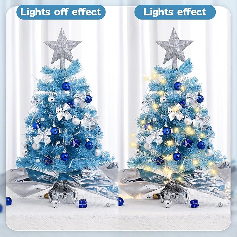 Blue Mini Artificial Christmas Tree - Tabletop Cedar Themed Xmas Tree, 12in, Reusable