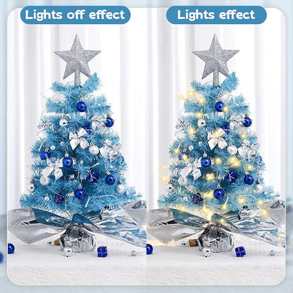 Blue Mini Artificial Christmas Tree - Tabletop Cedar Themed Xmas Tree, 12in, Reusable