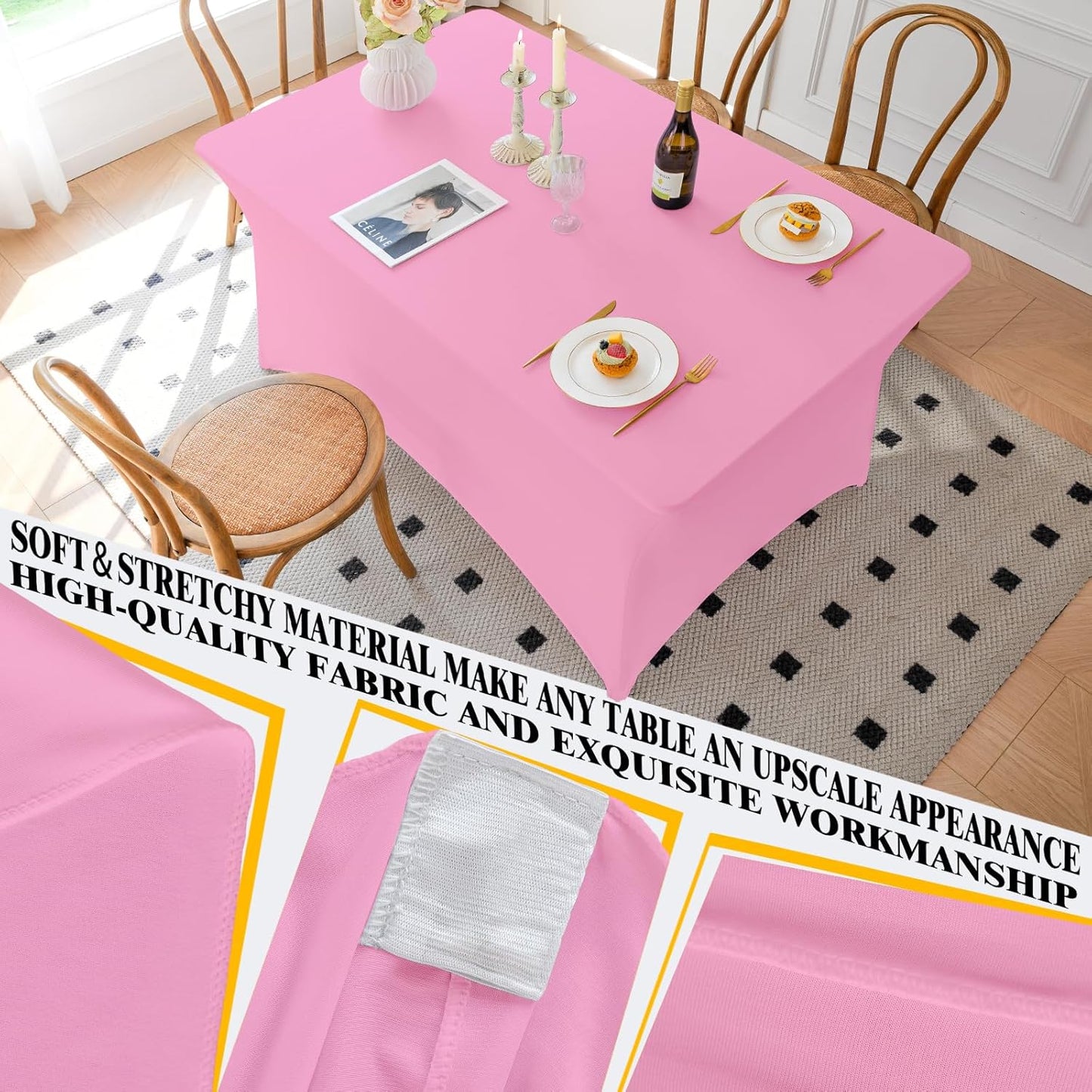 Skiennix Pink 4FT Spandex Tablecloth - Fitted, Washable, Wrinkle-Free Cover for Weddings & Events