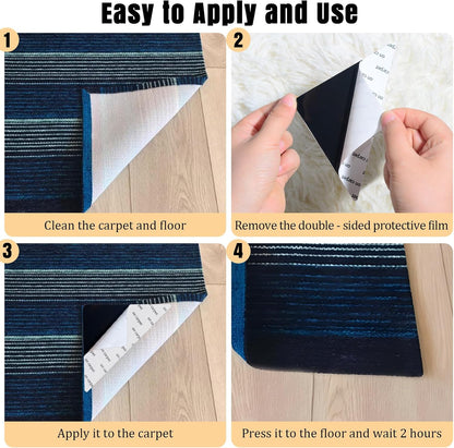 Skiennix Premium Carpet Tape - Non-Slip Rug Adhesive for Hardwood Floors & Tiles | 12 Pcs, Black