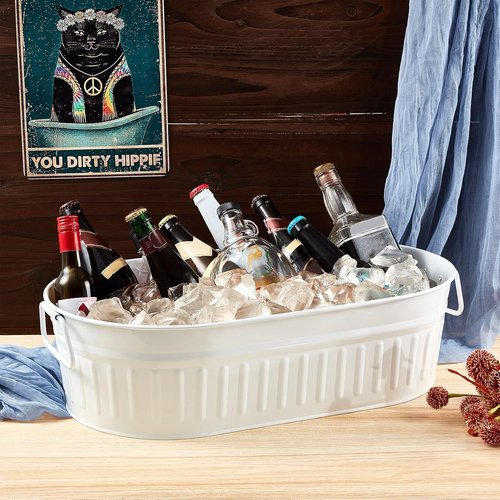 Lallisa 2 Pcs 5.3 gallons Galvanized Beverage Tub Galvanized Bucket Metal Ice and Drink Bucket with Handles Tub for Parties Farmhouse Home Pool Bar (Sliver)