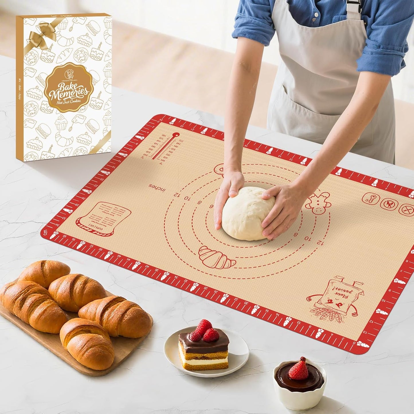 Silicone Baking Mat by Extra Thick | Non-Stick Pastry Mat with Measurements - 26x16 Inch, Heat Resistant to 480°F