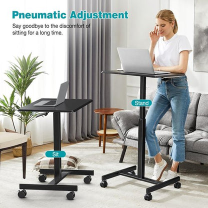 DUMOS Portable Small Standing Desk - Adjustable Height Laptop Workstation with Lockable Wheels | 19 Inch Black