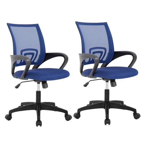 BestOffice | Ergonomic Office Chair | Mid-Back Swivel Desk Chair | Breathable Backrest & Lumbar Support | Adjustable Height | Sponge Seat | Rolling Wheels | Blue | for Adults & Women | Pack of 2