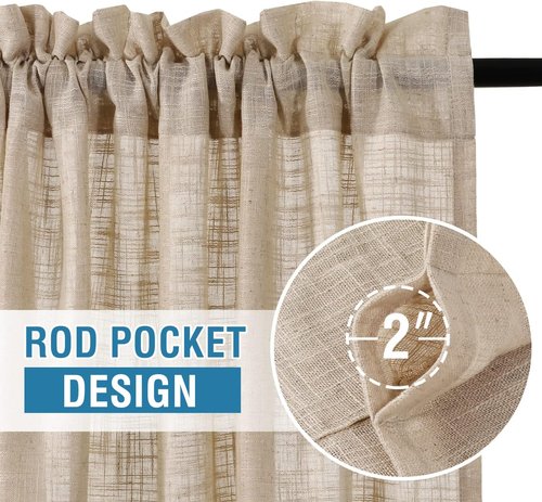 H.VERSAILTEX Linen Blended Curtains - 63 Inch Light Filtering Natural Textured Rod Pocket Panels | 2 Set for Living Room & Bedroom