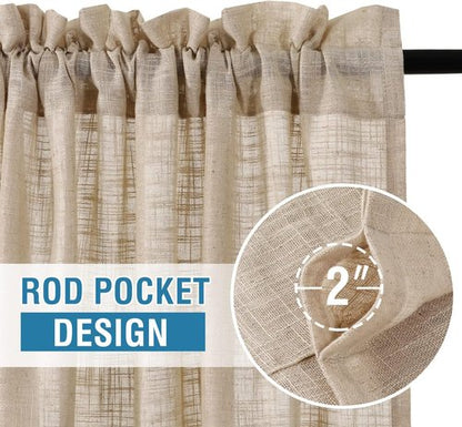 H.VERSAILTEX Linen Blended Curtains - 63 Inch Light Filtering Natural Textured Rod Pocket Panels | 2 Set for Living Room & Bedroom