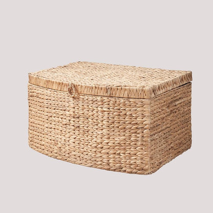 Natural Brown Rectangular Water Hyacinth Storage Trunk with Lid & Handles, 26"