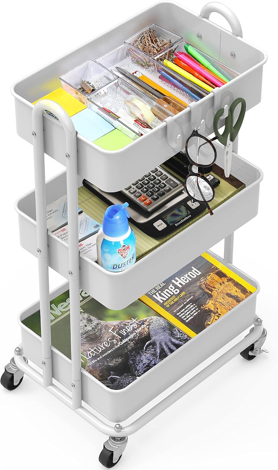 Simple Houseware 3-Tier Heavy-Duty Metal Utility Rolling Cart - Versatile Storage Solution in White
