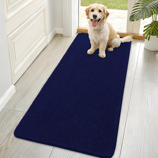 OLANLY Dog Door Mat - Absorbent Non-Slip Mud Mat for Indoor Use | 70x35, Navy Blue, Quick Dry Chenille