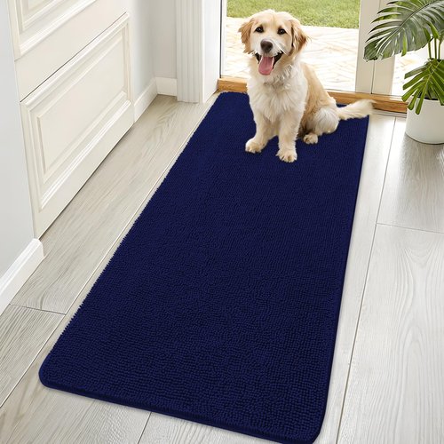 OLANLY Dog Door Mat for Muddy Paws 70x35, Absorbs Moisture and Dirt, Absorbent Non-Slip Washable Doormat, Quick Dry Chenille Mud Mat for Dogs, Entry Indoor Entryway Carpet for Inside Floor, Navy Blue