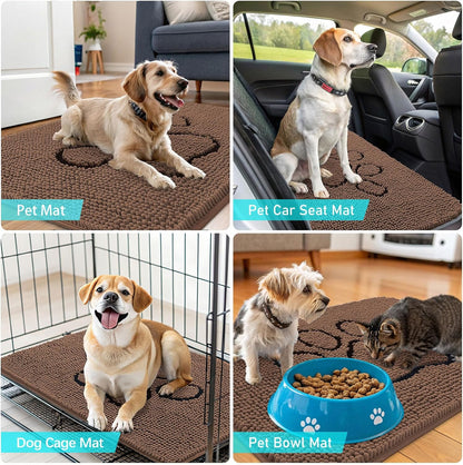 OLANLY Dog Door Mat - Absorbent Non-Slip Mud Mat for Muddy Paws | 36x24 Mocha Paw Print Design