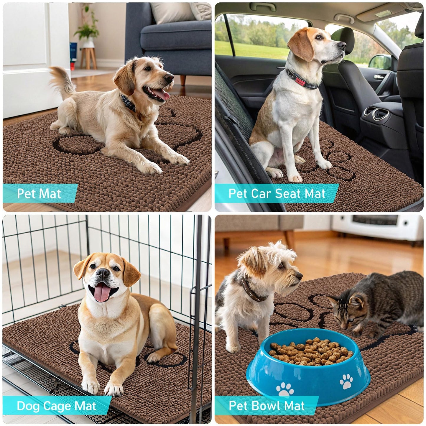 OLANLY Dog Door Mat for Muddy Paws 36x24, Paw Print Design, Absorbs Moisture and Dirt, Absorbent Non-Slip Washable Doormat, Quick Dry Chenille Mud Mat for Dogs, Entry Indoor Entryway Carpet, Mocha