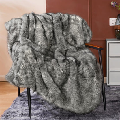 Touchat Luxury 1000GSM Faux Fur Throw Blanket, Super Heavy Thick Warm Cozy Blankets for Couch Bed Sofa, Plush Fuzzy Elegant Soft Reversible Mink Blanket for Living Room Bedroom, 50''x60'',White&Grey