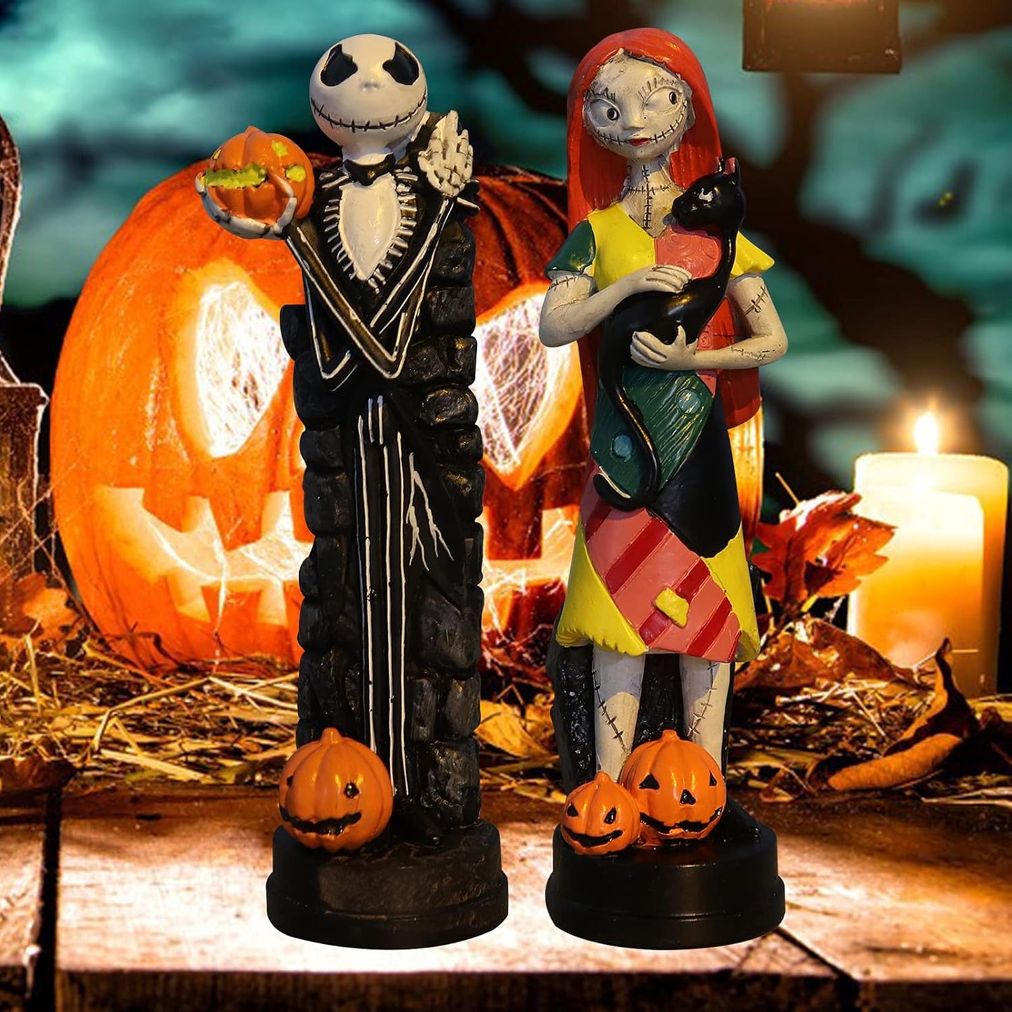 A Nightmare Before Christmas Figurines Set - Jack Skellington & Sally Halloween Statues | Home Decor Gift