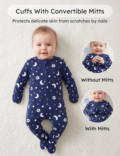 Yoofoss Baby Pajamas - 100% Organic Cotton Sleepers for Newborns | 3-Piece Footed PJs Set
