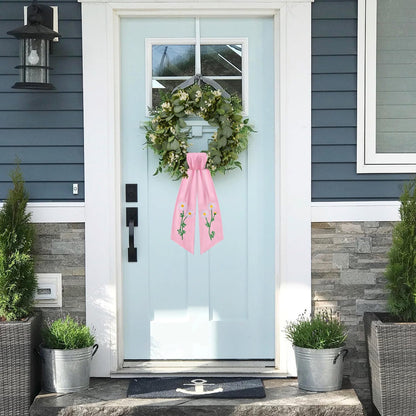 Skiennix 2 Pack Daisy Floral Wreath Sash - Embroidered Spring Ribbon Decor for Front Door | Pink