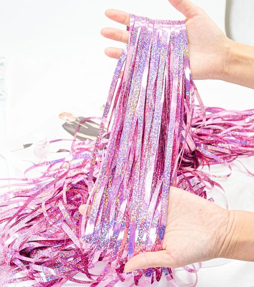 Glitter Pink Foil Fringe Curtain | 2-Pack Metallic Tinsel Backdrop – 3.2x8.2 ft for Parties & Events