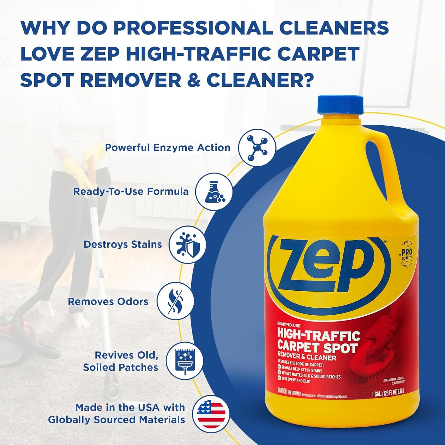 Zep High Traffic Carpet Cleaner - 1 Gallon | Deep Penetrating Formula for Stain Removal
