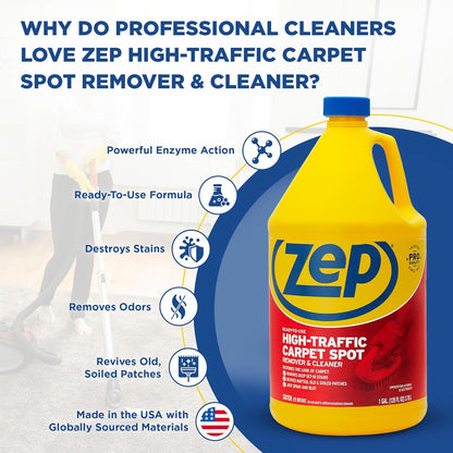 Zep High Traffic Carpet Cleaner - 1 Gallon | Deep Penetrating Formula for Stain Removal