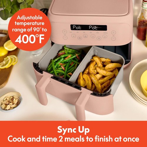 Bella 4 Qt TriZone Air Fryer - Dual Basket Design with Removable Divider & Digital Touchscreen | 1200 Watt, Blossom Color