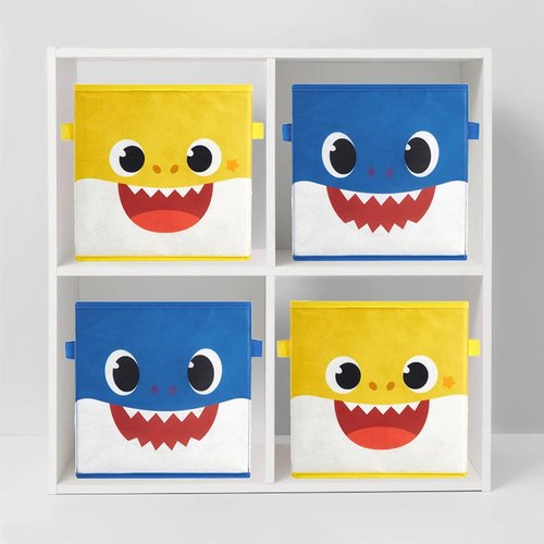 Idea Nuova Baby Shark Storage Cubes - Set of 2 Collapsible Organizers | 10"x10" Blue/Yellow