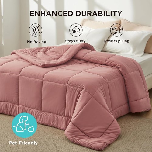 Bedsure Comforter Duvet Insert - All-Season Twin Size Quilted Down Alternative Blanket | Dusty Pink, 88 x 68 Inches