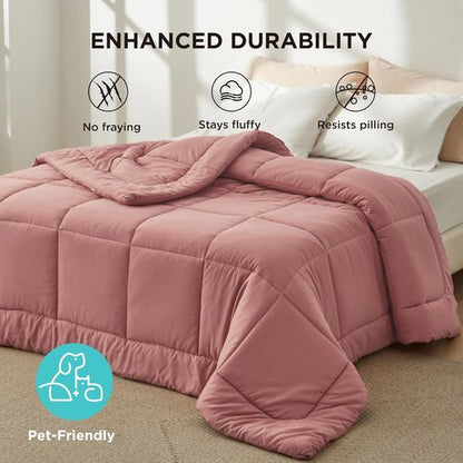 Bedsure Comforter Duvet Insert - All-Season Twin Size Quilted Down Alternative Blanket | Dusty Pink, 88 x 68 Inches