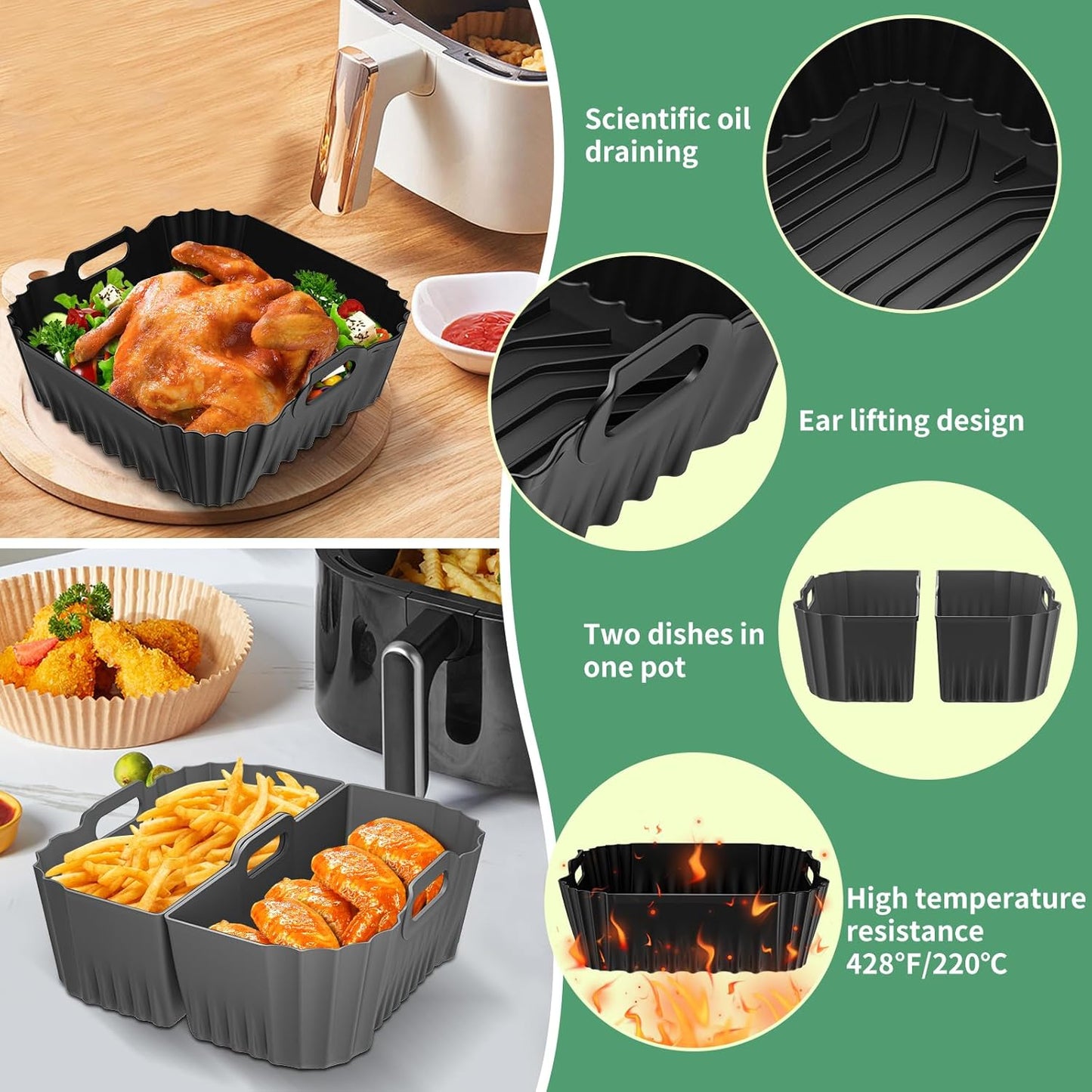 Skiennix 9-Inch Silicone Air Fryer Liners - Reusable Baking Accessories for Ninja & Cosori | 3 Pack