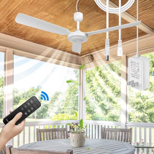bestmoument 28-Inch Outdoor Ceiling Fan for Gazebo ，3-Speed 3-Timer，12V Remote Control ，Patio Pergola (with 9.8 feet Extension Cord)