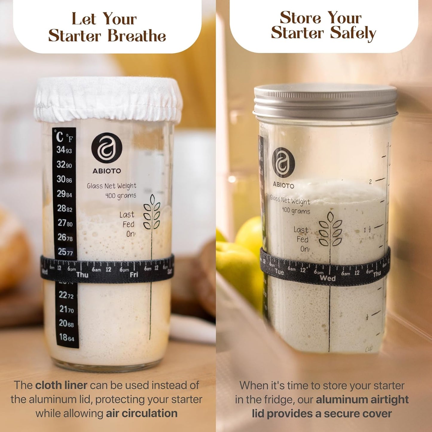 Skiennix Sourdough Starter Kit - 21 Piece Baking Supplies with 24oz Starter Jar & Rattan Baskets