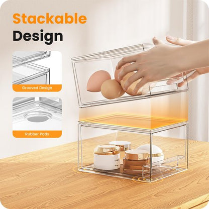 A-LuGei 【𝟰𝗣𝗖𝗦】 Acrylic Stackable Storage Drawers, 7.5" L Makeup Organizer, Bathroom Organizer and Storage, Plastic Storage Bins for Kitchen Cabinet Pantry Medicine Fridge