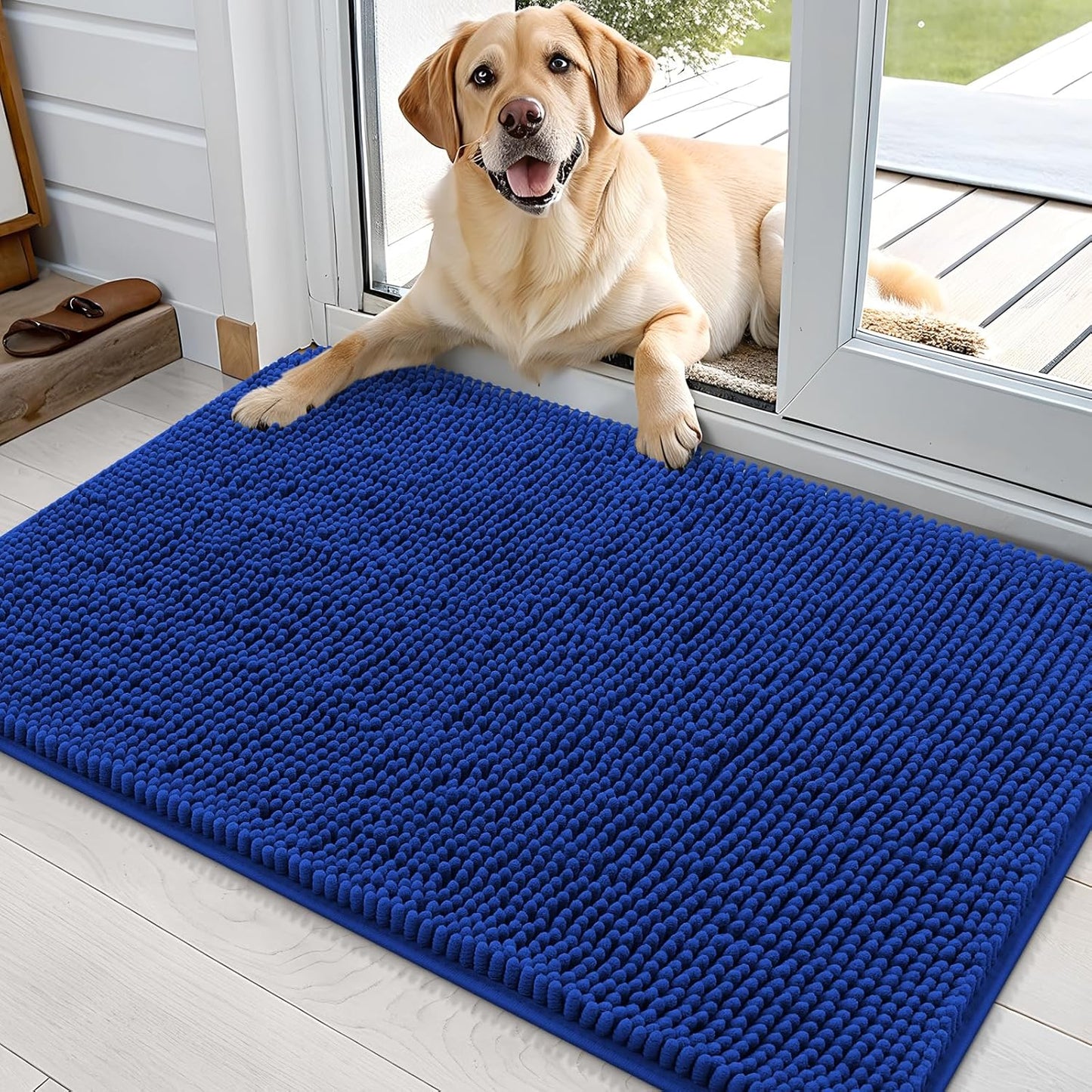 OLANLY Dog Door Mat - Absorbent Non-Slip Washable Chenille Mat for Muddy Paws | 36x24 Royal Blue