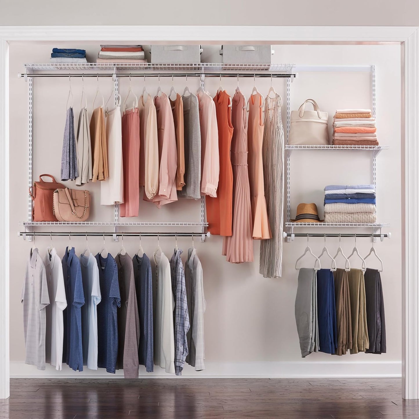 Rubbermaid Configurations Custom Closet Kit - Adjustable 4-8 Ft. Metal Wire Shelving | White Finish for Home Organization