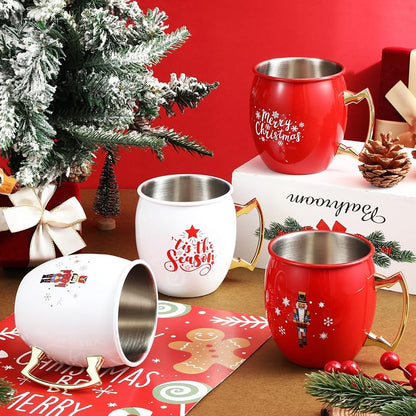 Seematn 16 oz Nutcracker Moscow Mule Mugs - Red & White, 4-Piece Set