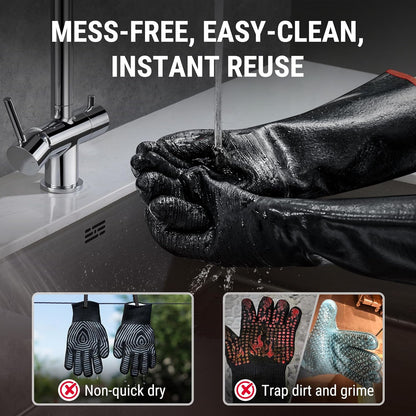 TempPro BBQ Gloves - 932°F Heat Resistant, Waterproof & Slip-Resistant Neoprene | 14" Grill Mitts for Fire Pit & Smoker