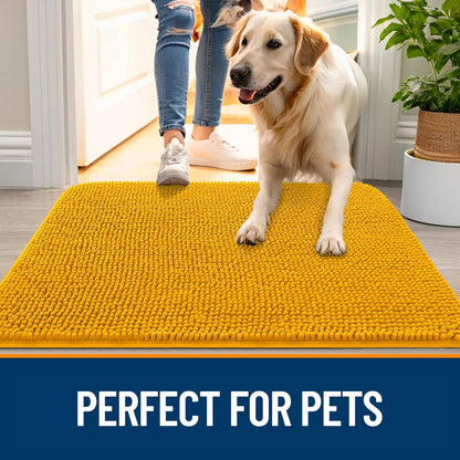 OLANLY Dog Door Mat - Absorbent Non-Slip Washable Doormat for Muddy Paws | 47x24 Golden Yellow