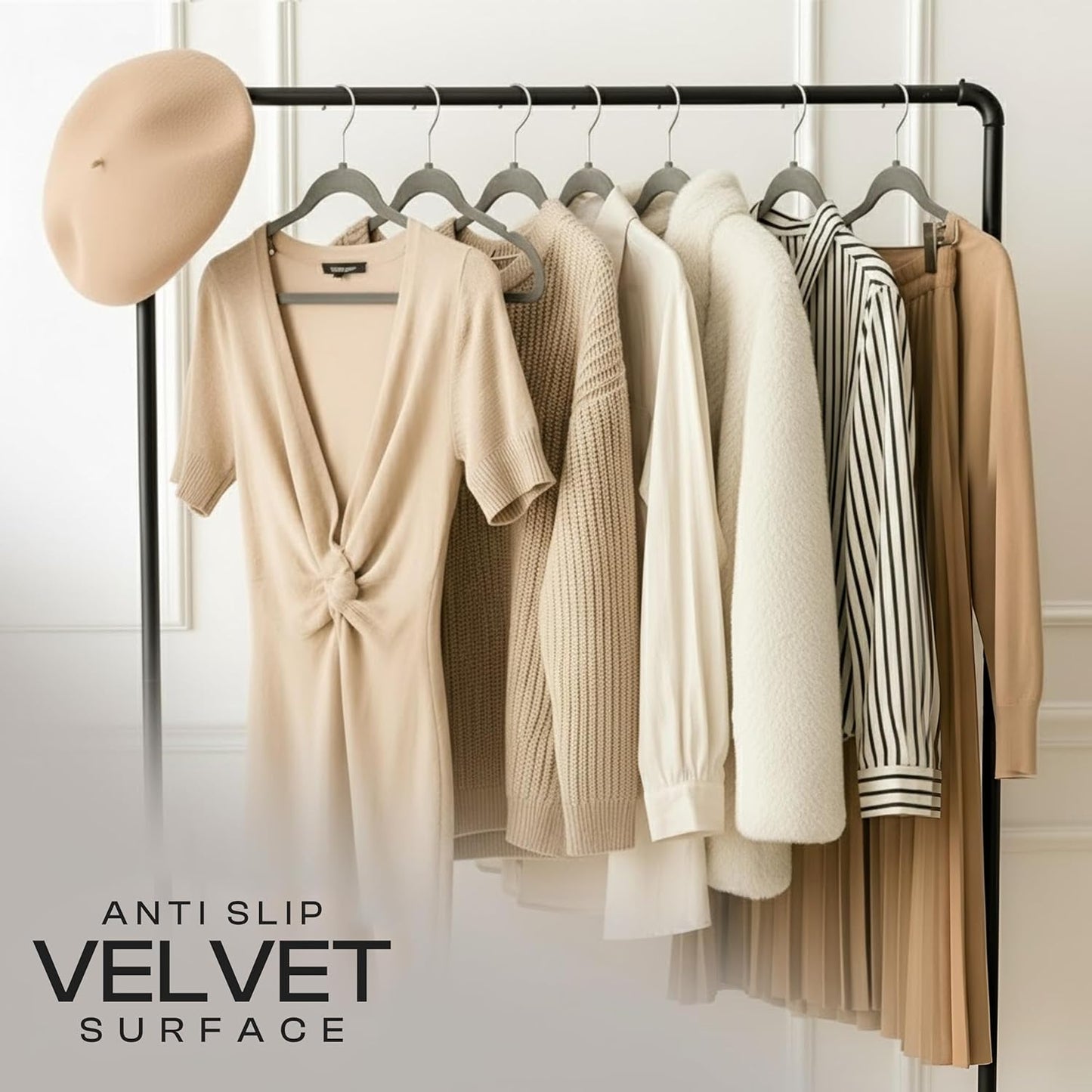 Utopia Home Velvet Hangers - 100 Pack Luxury Non-Slip Slim Coat & Pant Hangers | Grey with 360° Swivel Hook