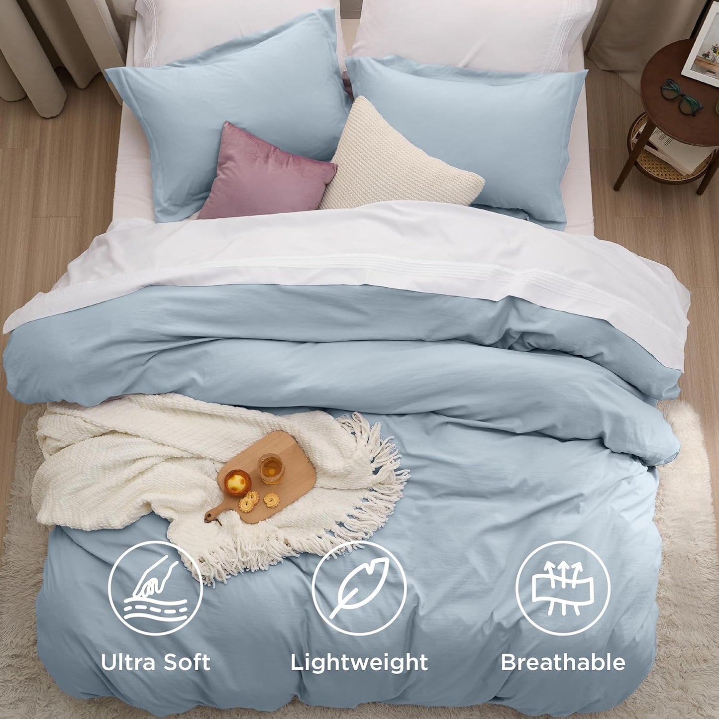 Bedsure Celestial Blue Duvet Cover Set - Extra Soft Twin/Twin XL Bedding, 2 Pieces with Zipper Closure & Pillow Sham