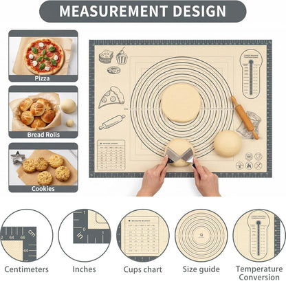 Skiennix Silicone Baking Pastry Mat - Extra Large 28x20 Inch Nonstick Dough Rolling Sheet