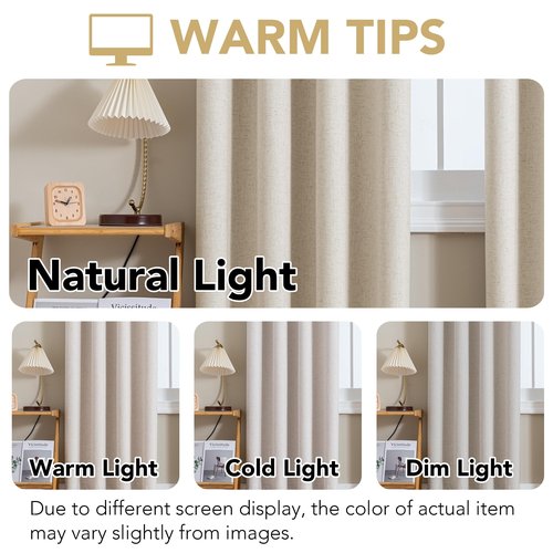 H.VERSAILTEX Linen Curtains 100% Blackout Curtains for Bedroom 108 inch Long Full Light Blocking Nature Linen Blended Window Curtains for Living Room Nickel Grommet (2 Panels, Heathered Linen)