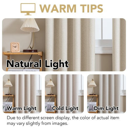 H.VERSAILTEX Linen Curtains 100% Blackout Curtains for Bedroom 108 inch Long Full Light Blocking Nature Linen Blended Window Curtains for Living Room Nickel Grommet (2 Panels, Heathered Linen)