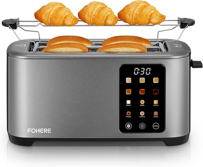 Skiennix 4-Slice Toaster - Touch Screen Control, Extra Wide Slots, Stainless Steel, Grey Finish