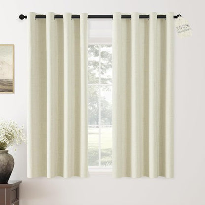 ChrisDowa 100% Blackout Curtains - 63 Inch Linen Drapes for Total Privacy | Beige, 2 Panels (52" W x 63" L)