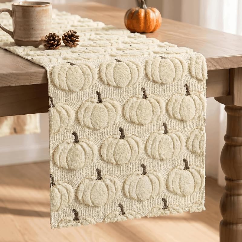 Beige Faux Fur Table Runner 13x72 Inch - Artoid Mode Variation Beige+13" x 72"
