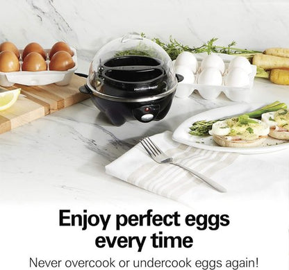 Hamilton Beach Electric Egg Cooker - 3-in-1 for Hard Boiled, Poached Eggs & Omelets - Black, Holds 7